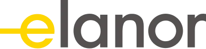 Logo Elanor se žlutým písmenem „e“ a šedým textem „lanor“.