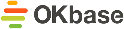 Logo OKbase se třemi barevnými pruhy vlevo a textem vpravo