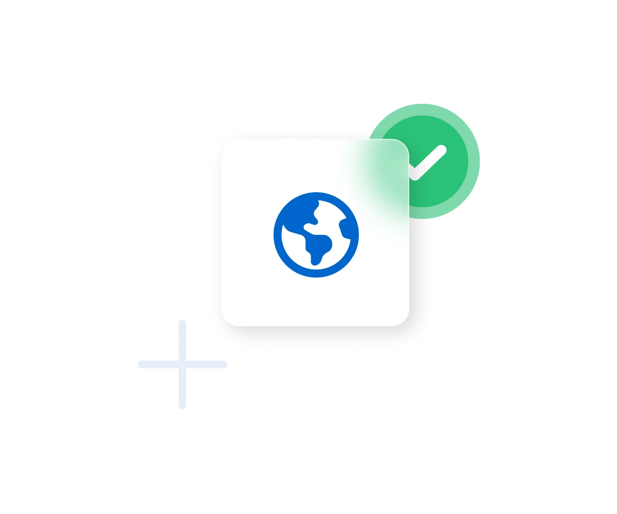 White card with blue globe icon and green checkmark circle indicating successful webinar registration or completion