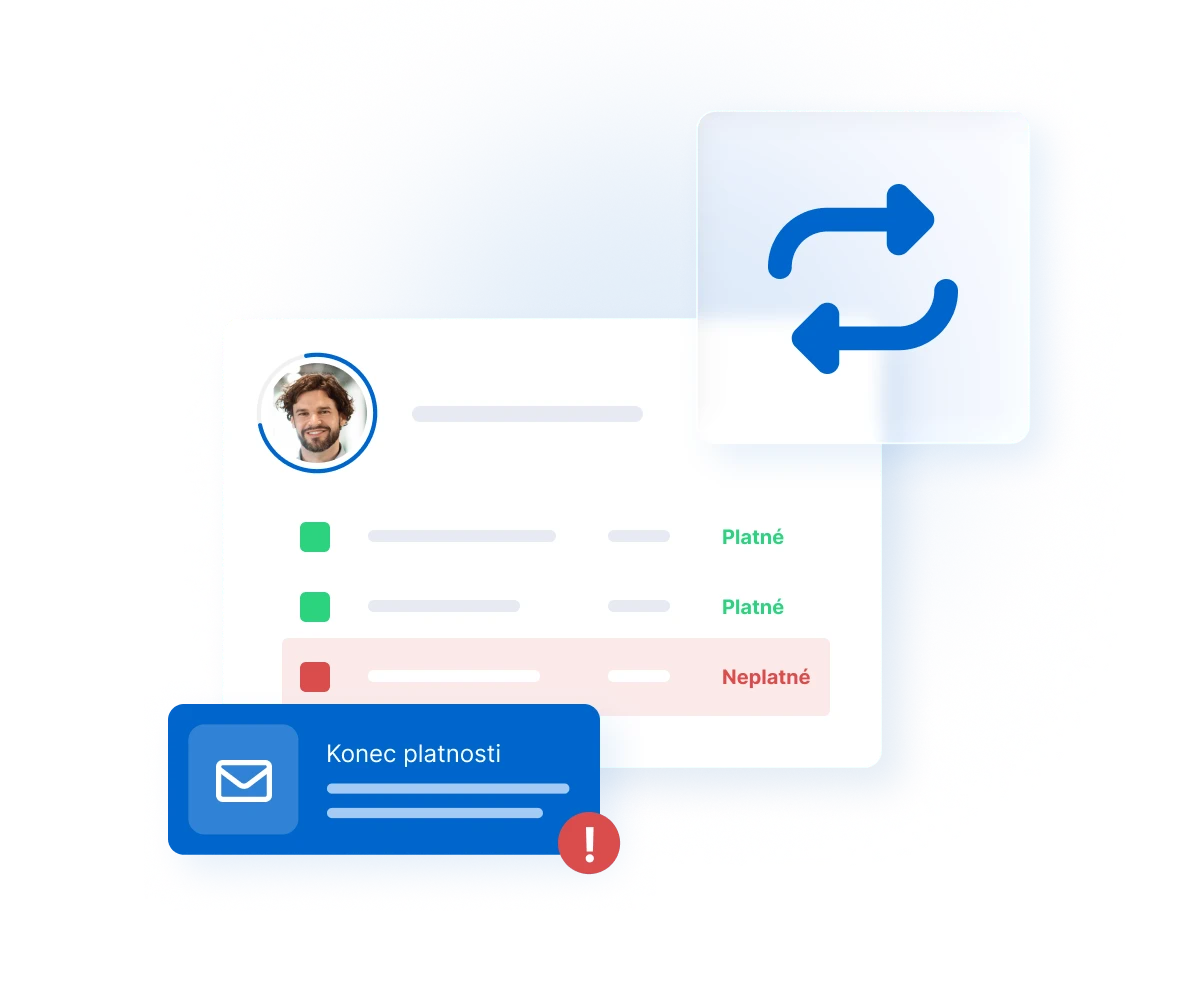 User profile showing two valid qualifications and one invalid qualification, with exchange arrows and an expiry notification.